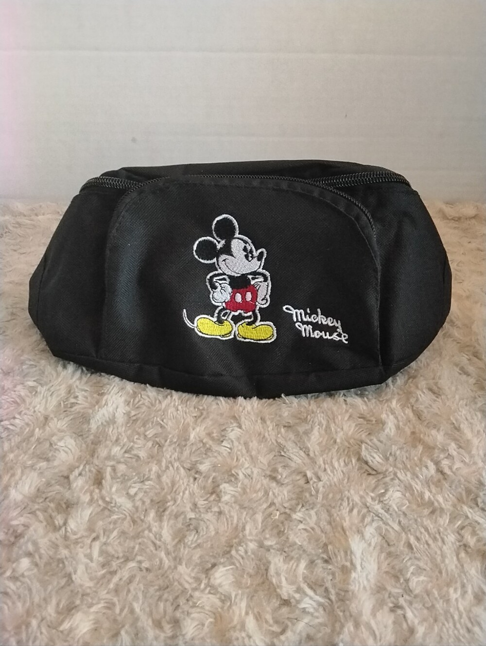 Walt Disney Fanny Pack Mickey Mouse Black 2 Zipper Pockets Adjustable Strap